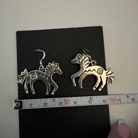 Unique Handcrafted Sterling Silver Navajo Aztec Horse Dangle Earrings NEW - Picture 6 of 7